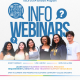 Flyer for the 2026–2027 UCLA CCCP Scholars Program advertising “Info Webinars.” Large blue text in the center reads “INFO WEBINARS,” surrounded by speech bubble graphics with question marks and a QR code. Along the bottom, six students stand together smiling. Event details state that webinars are held every Thursday from 5 PM to 6:30 PM through June 4, 2026. Additional text says participants can learn about summer experiences, program requirements, benefits, and transfer support resources. The webinars are open to current and prospective California community college students. UCLA Center for Community College Partnerships logos appear at the bottom.