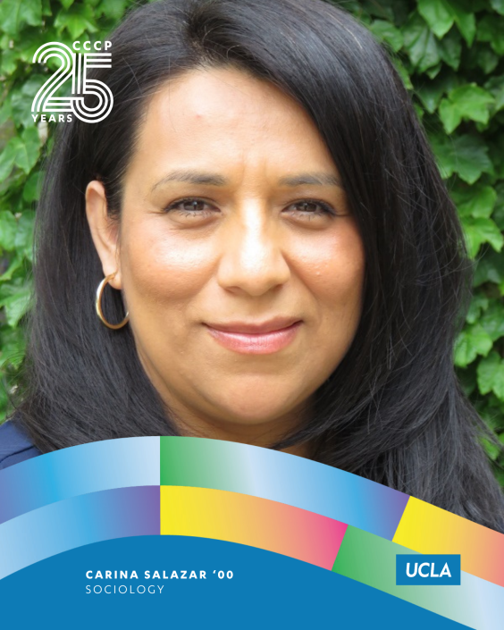 Portrait of Carina Salazar, UCLA Sociology class of 2000, featured in CCCP’s 25th anniversary alumni campaign.