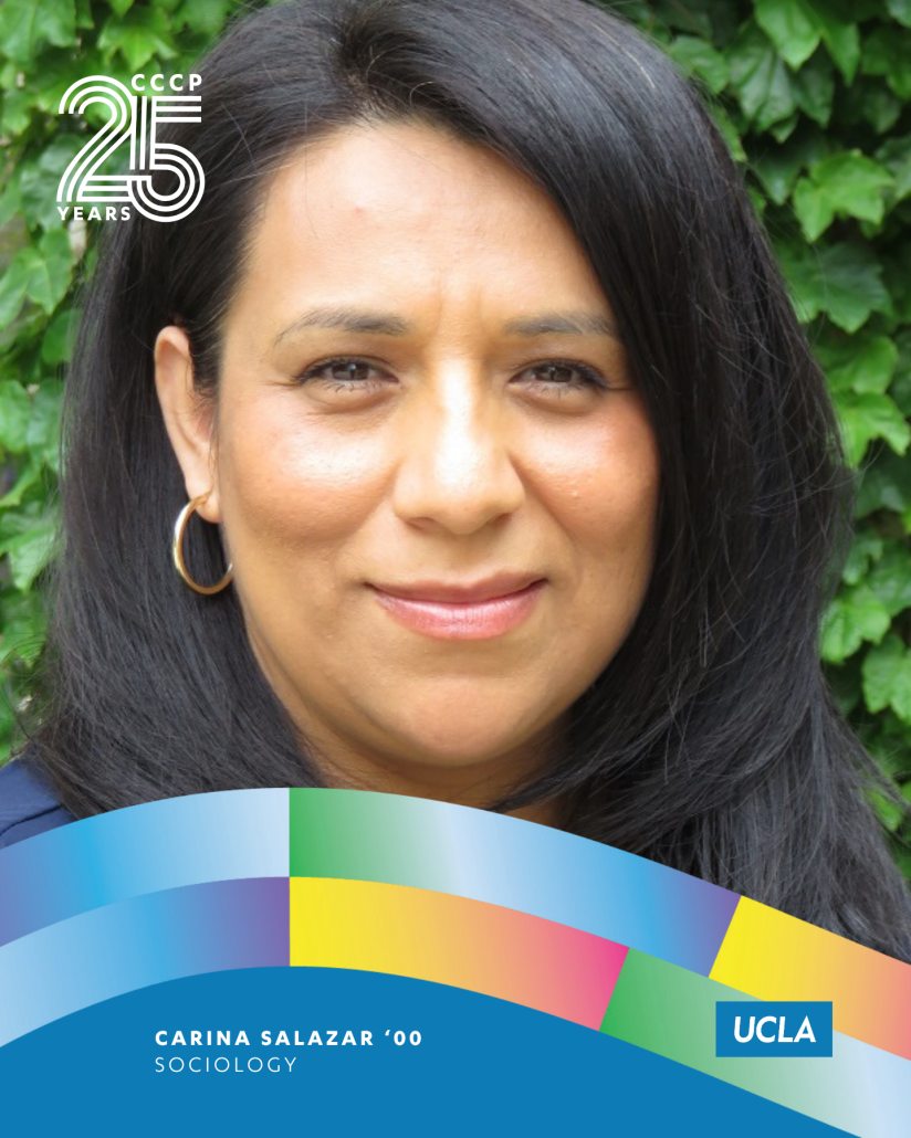 Portrait of Carina Salazar, UCLA Sociology class of 2000, featured in CCCP’s 25th anniversary alumni campaign.