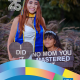 Brenda Coronel, UCLA Sociology class of 2022 and M.A. in Social Welfare class of 2026, poses in graduation regalia beside a child holding a celebratory sign.